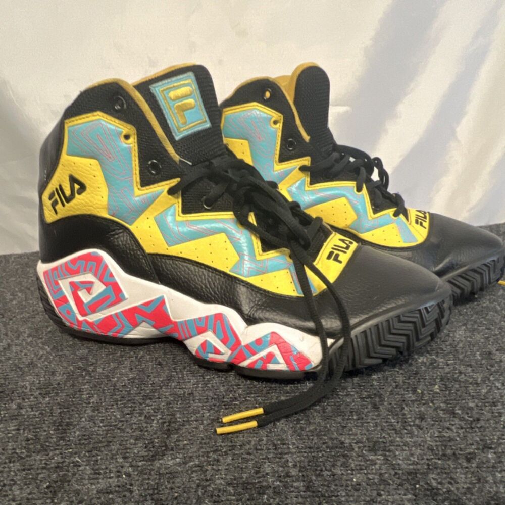FILA MB High Top Basketball Sneakers Black Yellow Blue Men's Athletic Shoes 13 - Picture 5 of 16